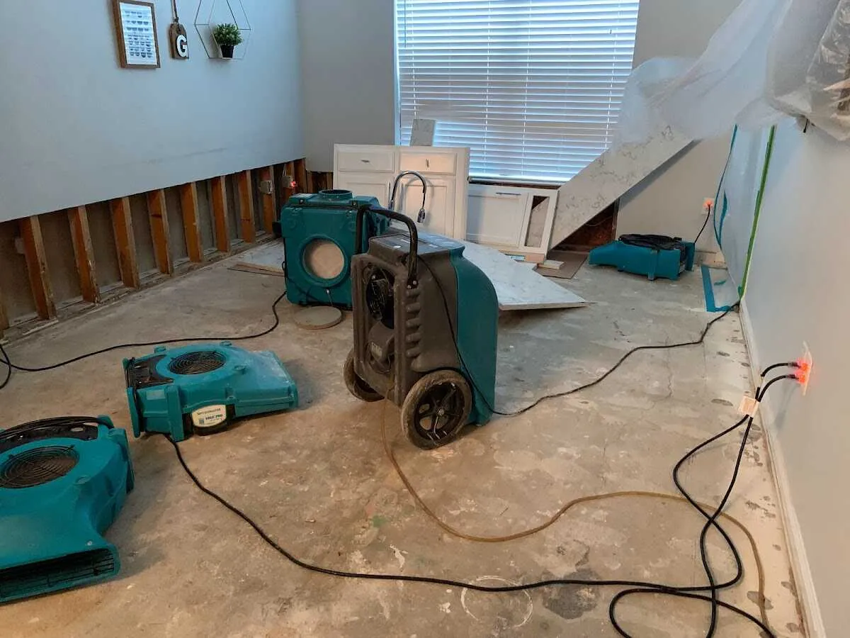 Dehumidifier in flood-cut room for Water Damage Restoration in Klamath Falls